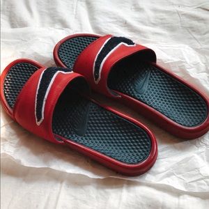 Red Nike Swoosh Slippers